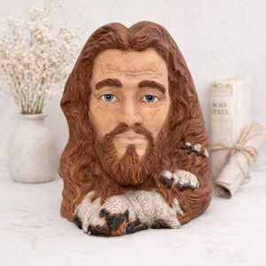 Vintage Good Shepherd Jesus Bust Sheep Ceramichrome 2492 Devotional Statue